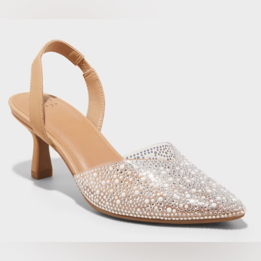 Women's Isabel Embellished Slingback Kitten Heels - A New Day Clear - Picture 1 of 9